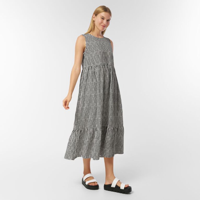 H&H Women's Seelveless Tiered Dress Midaxi, Black/White, hi-res