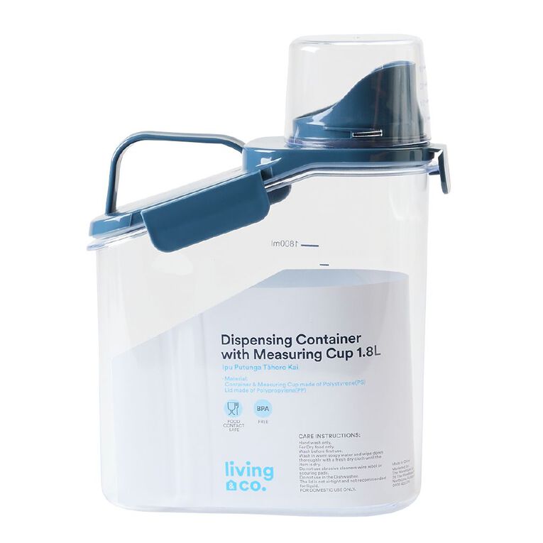Living & Co Dispensing Container with Measuring Cup Clear 1.8L, , hi-res