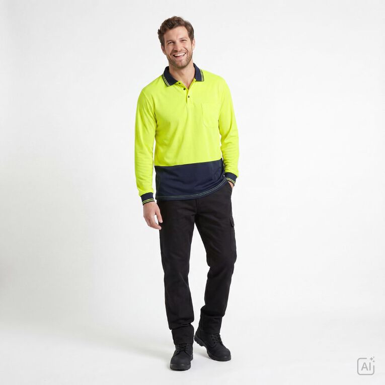 Rivet Men's Long Sleeve Polo, Yellow, hi-res