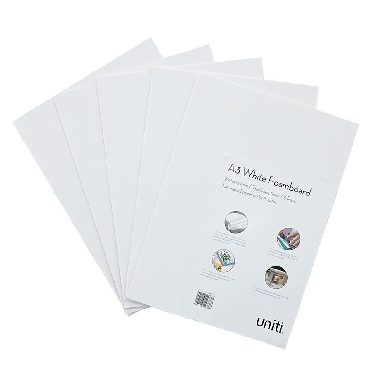 Uniti Foamboard 5mm A3 5 Pack White, , hi-res