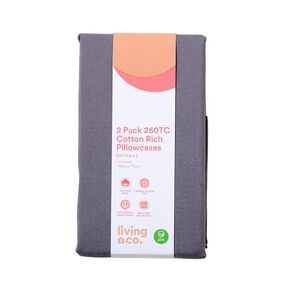 Living & Co Pillowcase 250TC 2 Piece Grey One Size