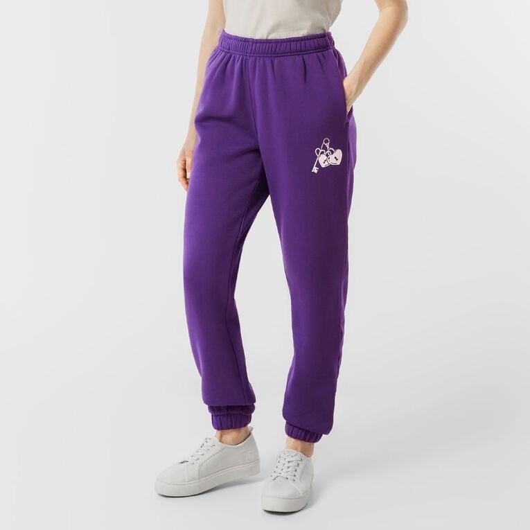 H&H Women's Fresh Fleece Trackpants, Purple Mid, hi-res
