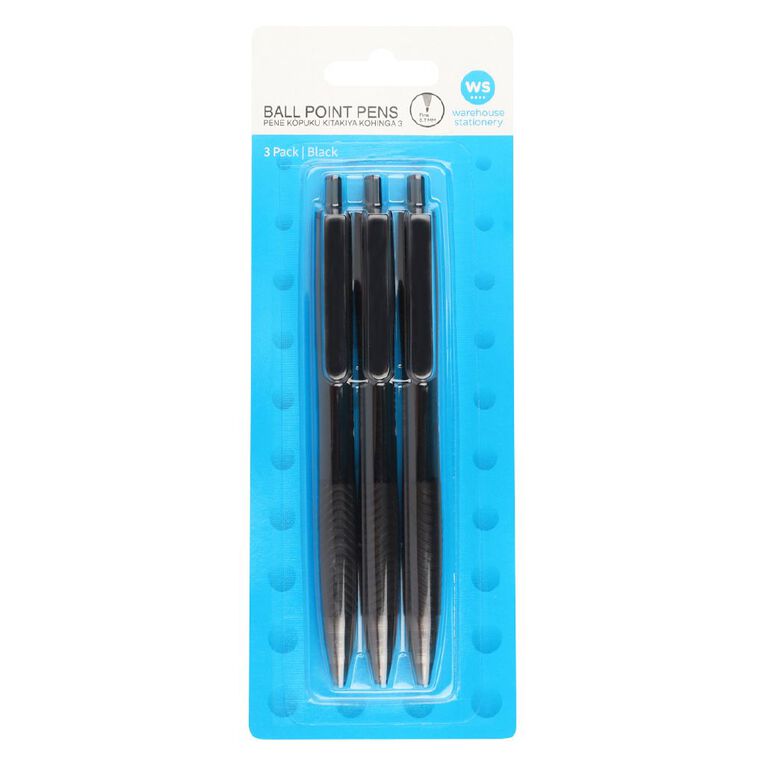 WS Retractable Ballpoint Pens Black 3 Pack, , hi-res