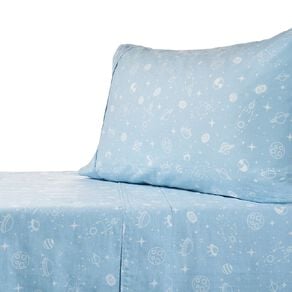 Living & Co Kids Sheet Set Washed Cotton Astro Blue Single