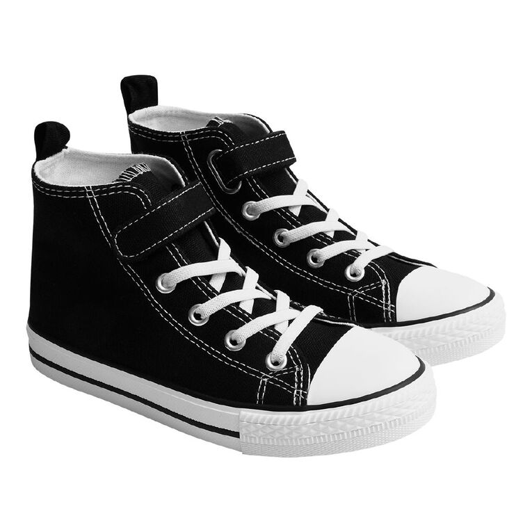 Young Original Senior Kids' Jude Canvas High Top Sneakers, Black/White, hi-res