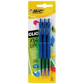 Bic Clic Pens 3 Pack Blue Mid