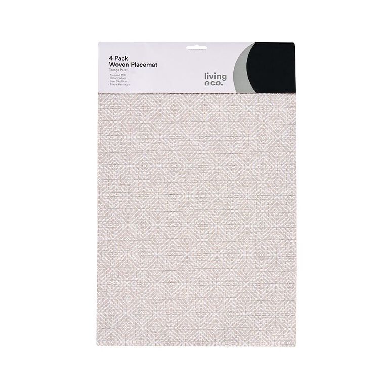 Living & Co Rectangle Woven Placemat Natural 4 Pack, , hi-res