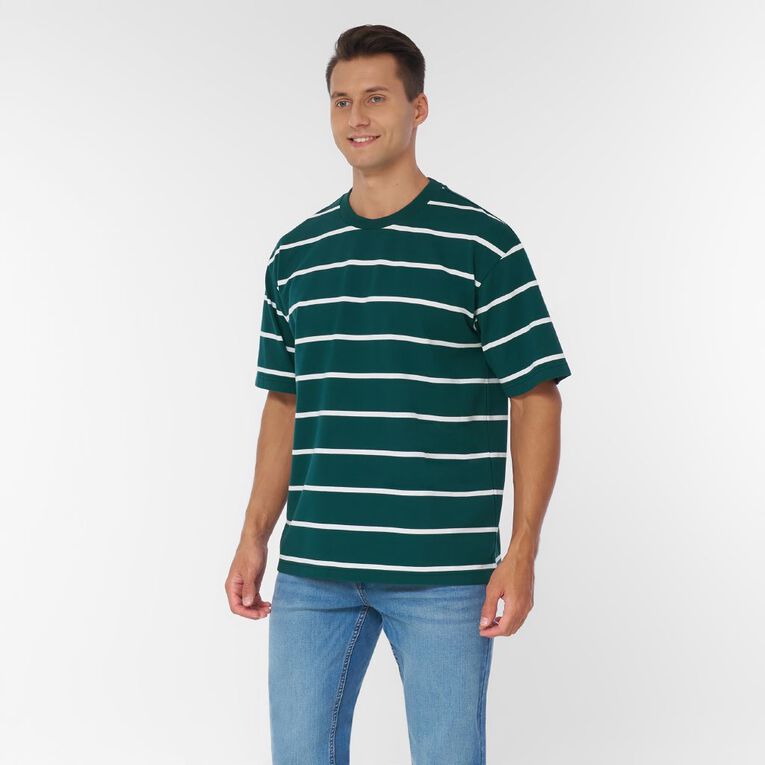 Garage Men's Relaxed Pique Striped Tee, Green Dark, hi-res