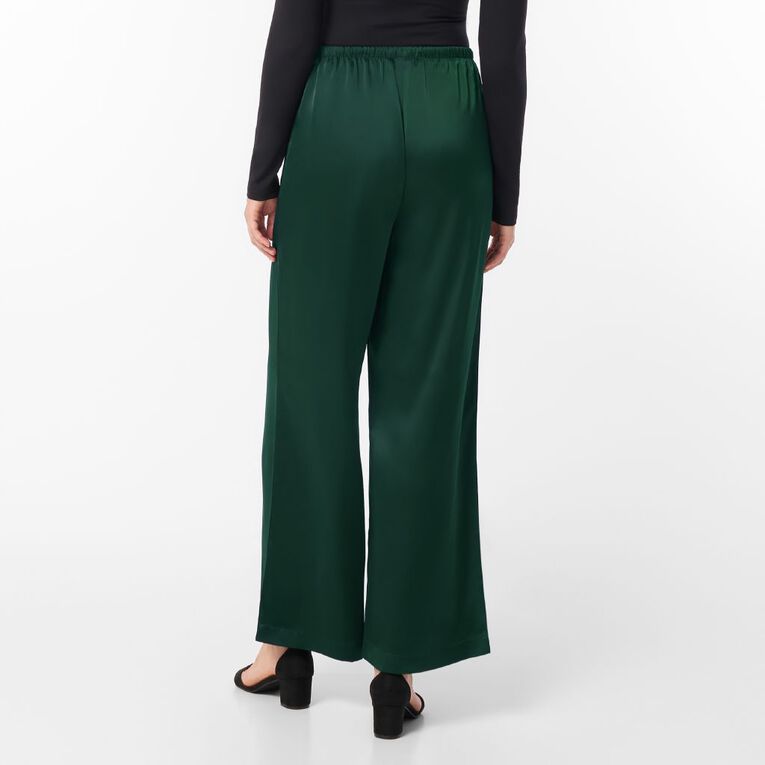 H&H Women's Satin Wide Leg Pants, Green Mid, hi-res