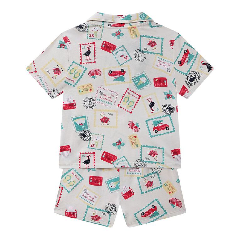 H&H Girls' Christmas Button Up Pyjama Set, Cream, hi-res