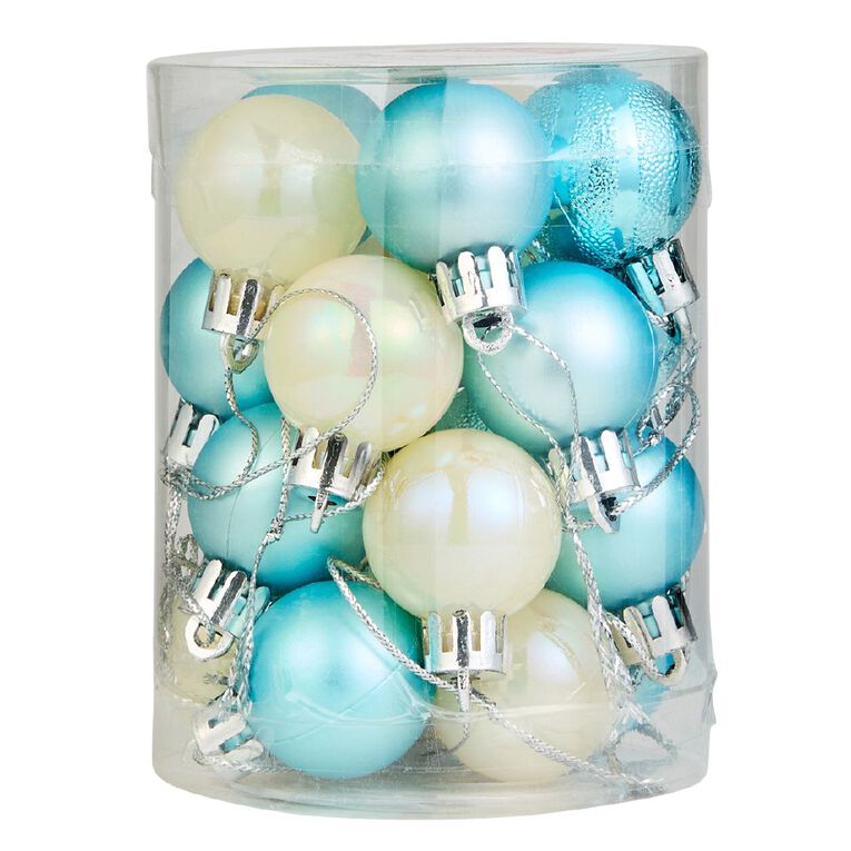 Wonderland Christmas Baubles 3cm Ice Blue/Iridescent 20 Pack, , hi-res