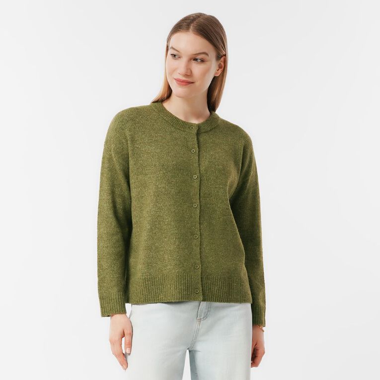 H&H Women's Cosy Oversized Crew Cardigan, Green, hi-res