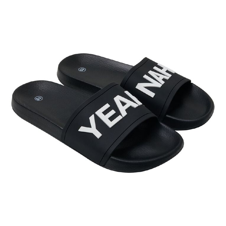 H&H Men's Slogan Slides, Black, hi-res