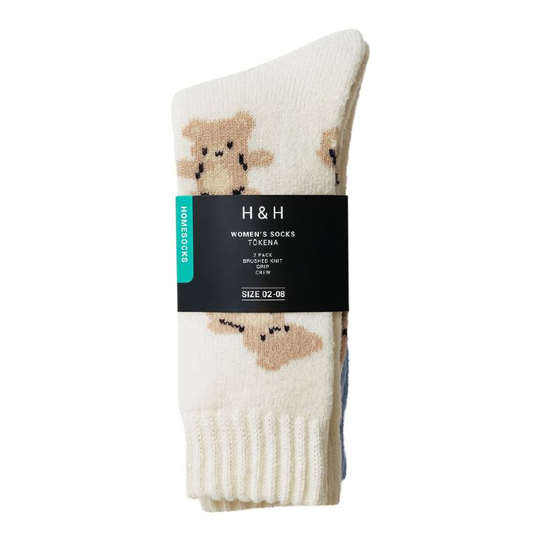 H&H Women's Brushed Home Socks 2 Pack, Cream, hi-res