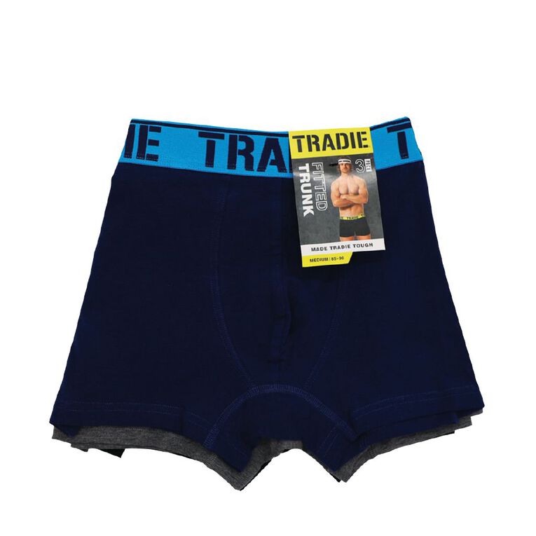 Tradie Men's Trunks 3 Pack, Blue, hi-res