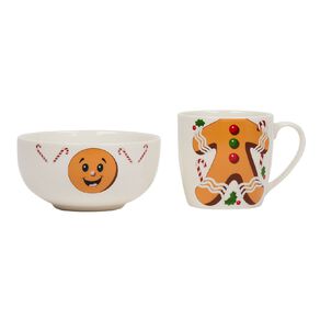 Wonderland Home Gingerbread Man Breakfast Mug & Bowl Set White
