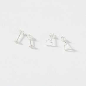 Sterling Silver CZ Heart Stud Earrings