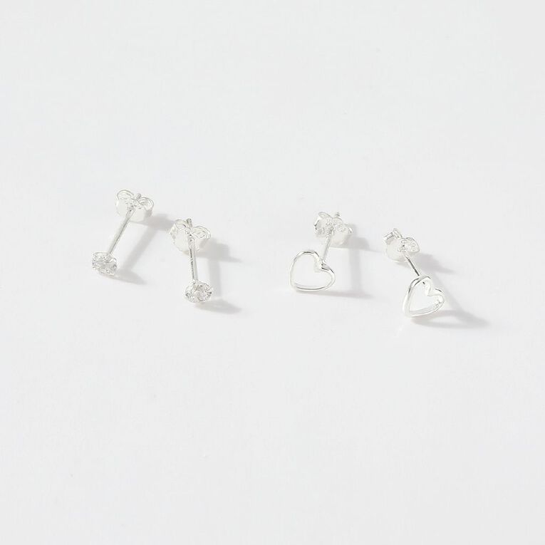 Sterling Silver CZ Heart Stud Earrings, , hi-res