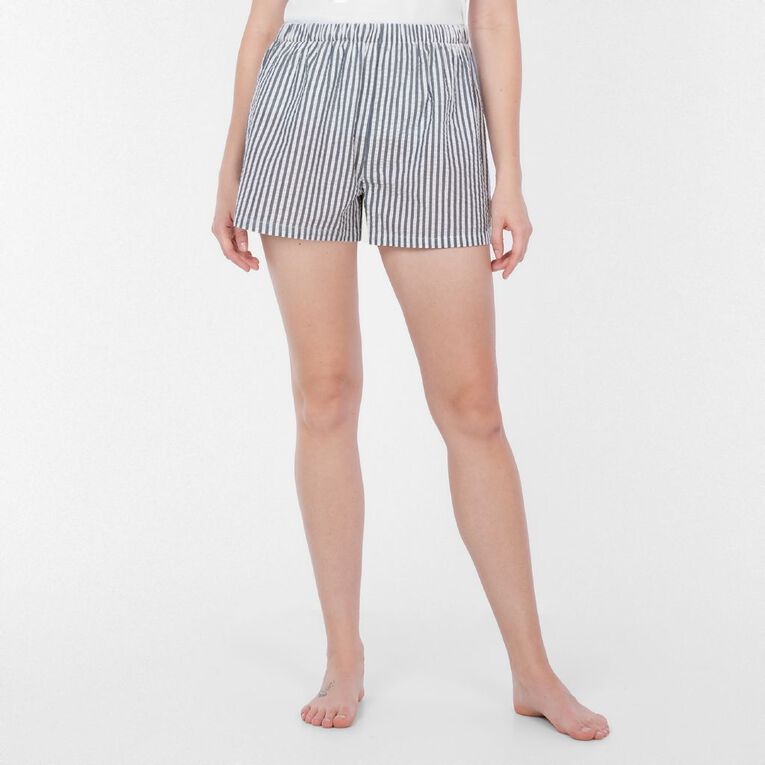 H&H Women's Seersucker Boxer Shorts, Blue Dark, hi-res