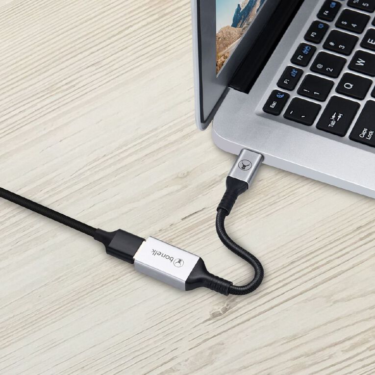 Bonelk Long-Life USB-C to USB-A Adapter Space Grey 15 cm Grey, , hi-res