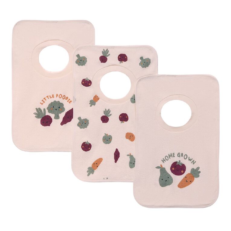Young Original Babies' Popover Bibs 3 Pack, Cream VEGES, hi-res