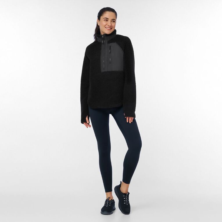 Active Intent Women's 1/4 Zip Active Sherpa Sweatshirt, Black, hi-res
