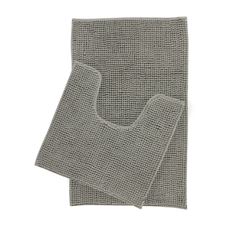 Living & Co Bath Mat Set Popcorn 2 Piece Grey Light 45cm x 75cm, , hi-res