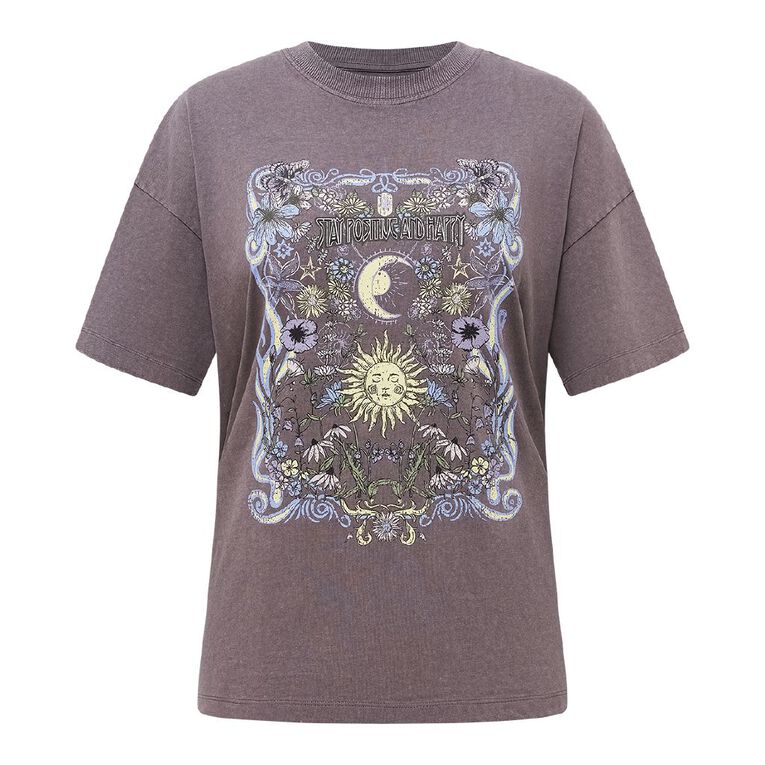 H&H Women's Short Sleeve Boyfriend Graphic Tee, Grey/Charcoal, hi-res
