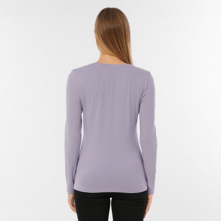 H&H Essentials Women's Stretch Cotton Long Sleeve V Neck, Purple Light, hi-res