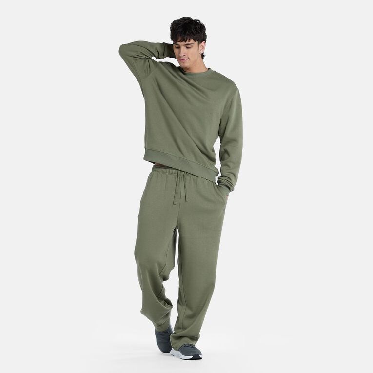 H&H Men's Plain Crew Sweatshirt, Green Mid, hi-res