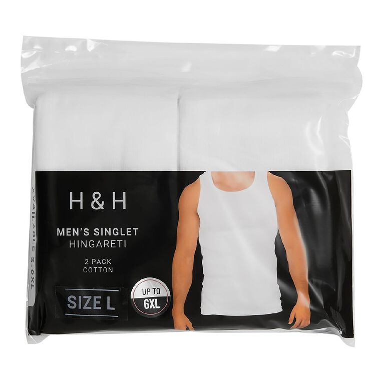 H&H Men's Singlet 2 Pack, White, hi-res