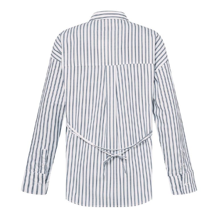 BRDRLESS Drew Tie Waist Shirt, White/Navy, hi-res