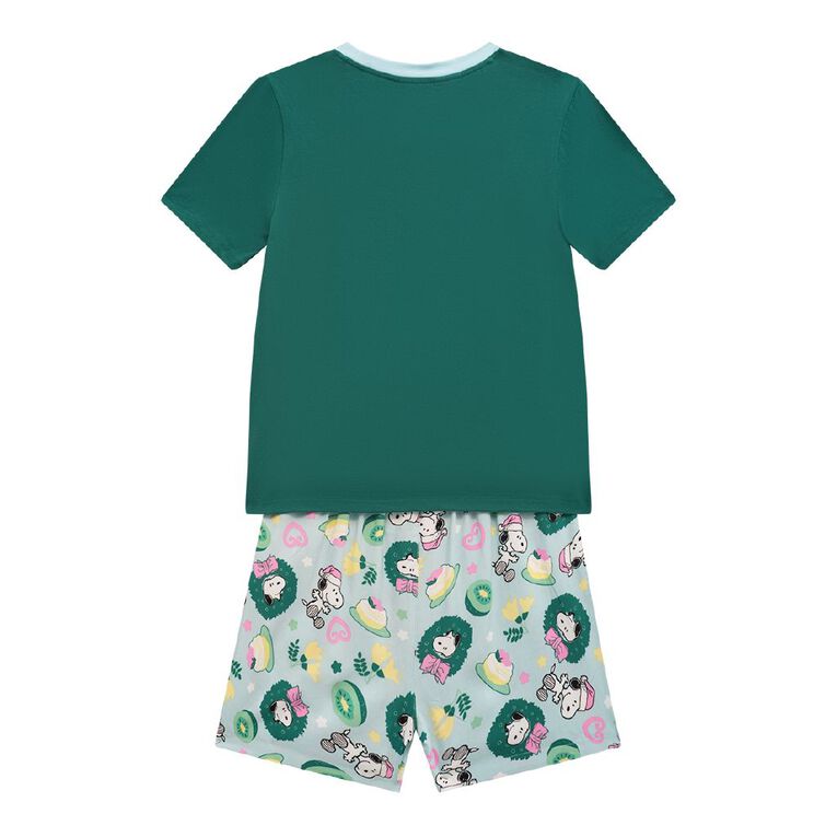 Peanuts Girls' Christmas Tee and Short Pyjama Set, Green Dark, hi-res