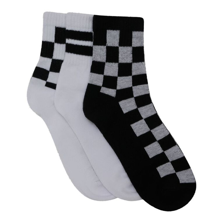 H&H Boys' Graphic Quarter Crew Socks 3 Pack, Black/White, hi-res