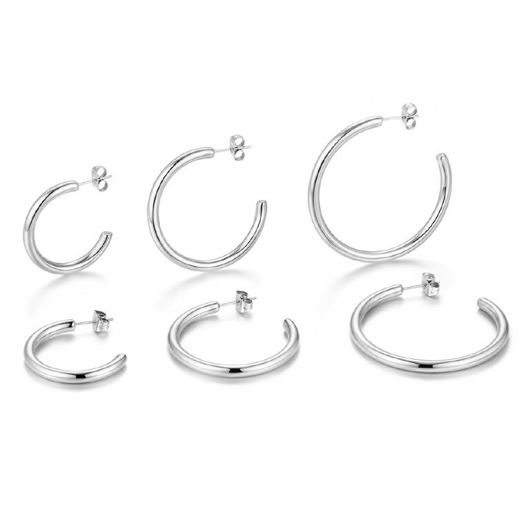 Waterproof Hoop Studs Earrings 3 Pairs, , hi-res
