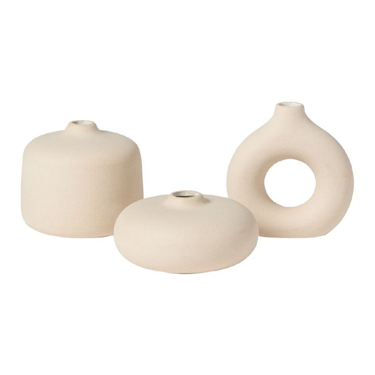 Living & Co Mini Ceramic Vases 3 Pack Natural 3 Pack, , hi-res