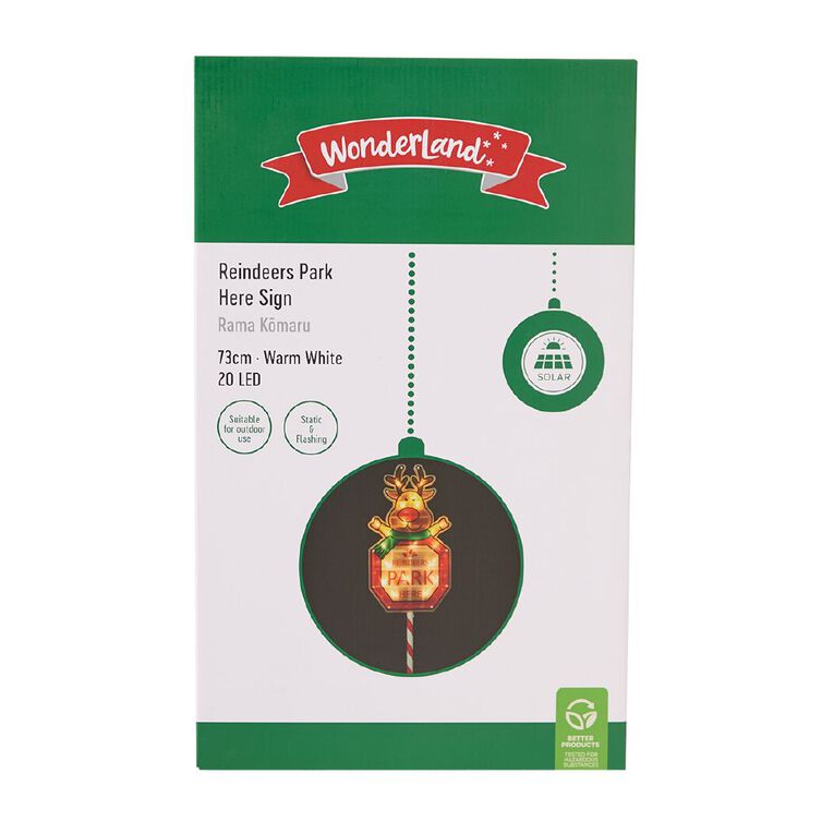 Wonderland Solar Reindeers Park Here Light Up Sign, , hi-res