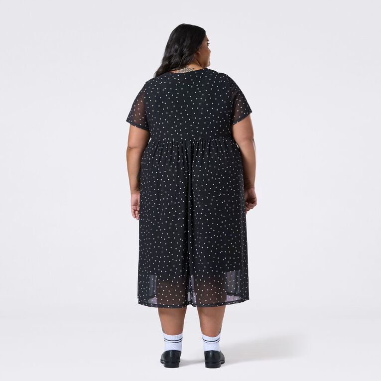 H&H Curve Women's Spot Print Mesh Tee Dress, Black/White, hi-res