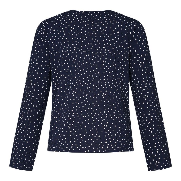 H&H Women's Long Sleeve Keyhole Print Top, Navy, hi-res