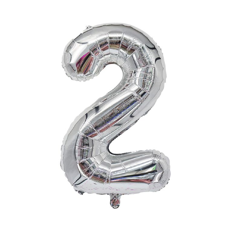 Party Inc Foil Balloon #2 Silver 35cm, , hi-res