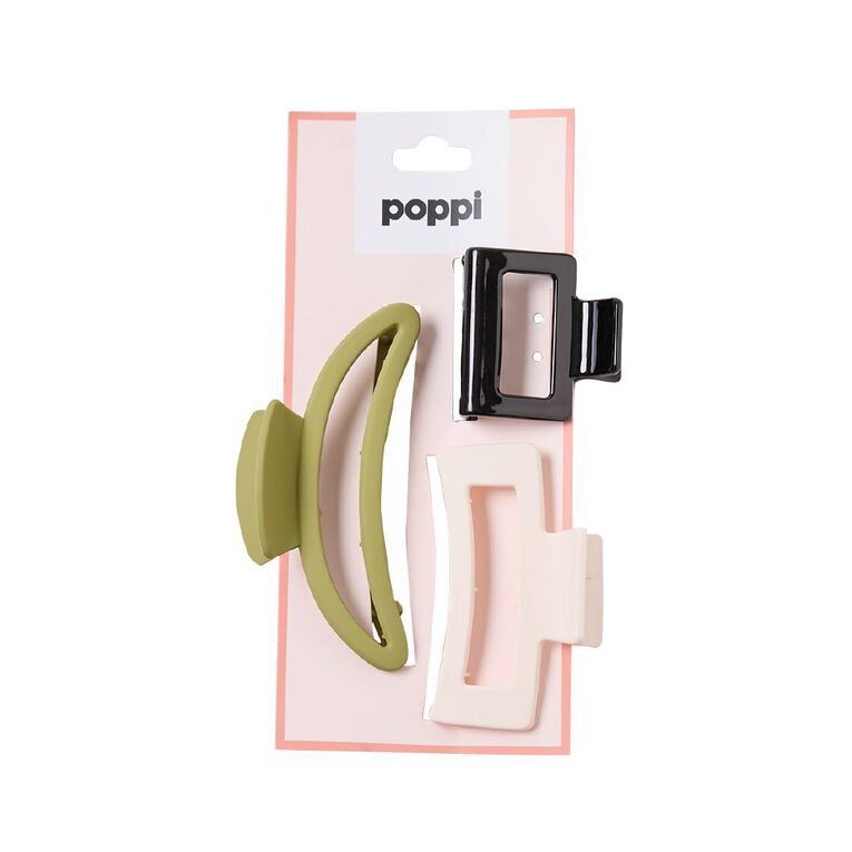 Poppi Claw Clip Mixed Multi Pack Khaki 3 Pack, , hi-res