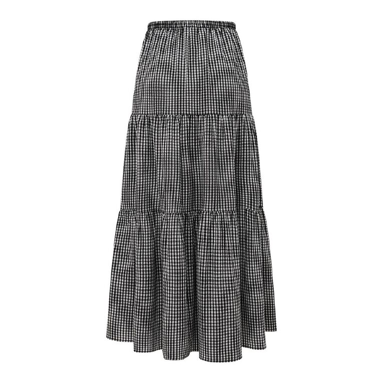 H&H Women's Seersucker Tiered Maxi Skirt, Black/White, hi-res