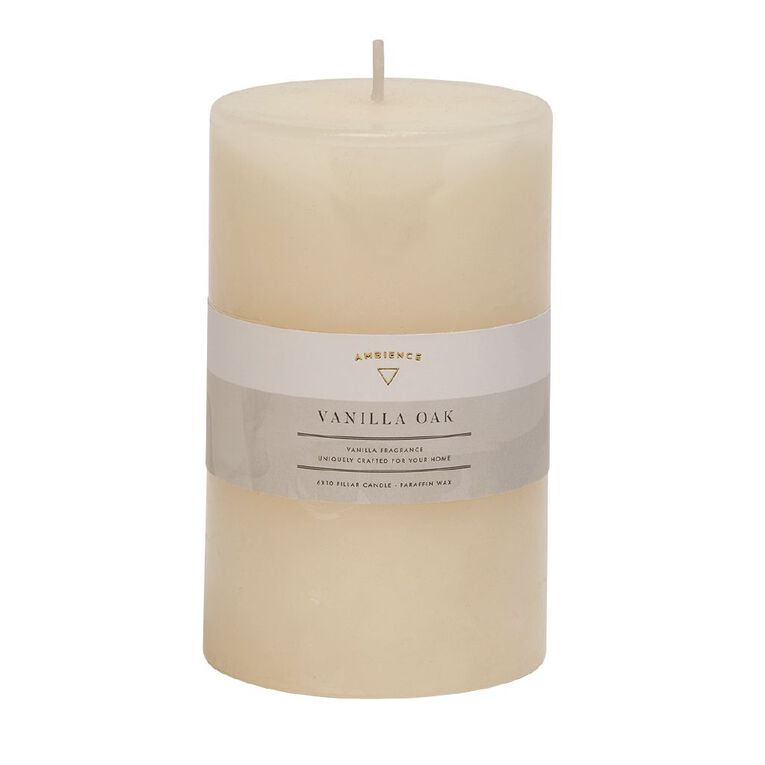 Living & Co Ambience Pillar Candle Vanilla Oak 6cm x 10cm, , hi-res