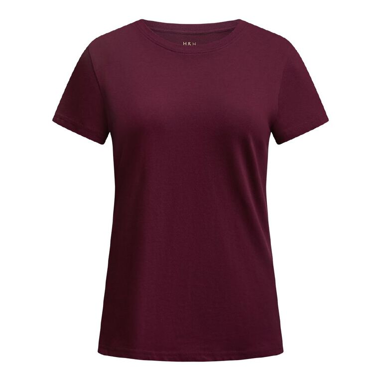 H&H Women's Short Sleeve Crew Neck Cotton Tee, Purple Dark, hi-res