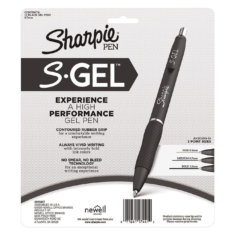 Sharpie S-Gel Retractable 0.7mm Gel Pen Black 12 Pack Black, , hi-res