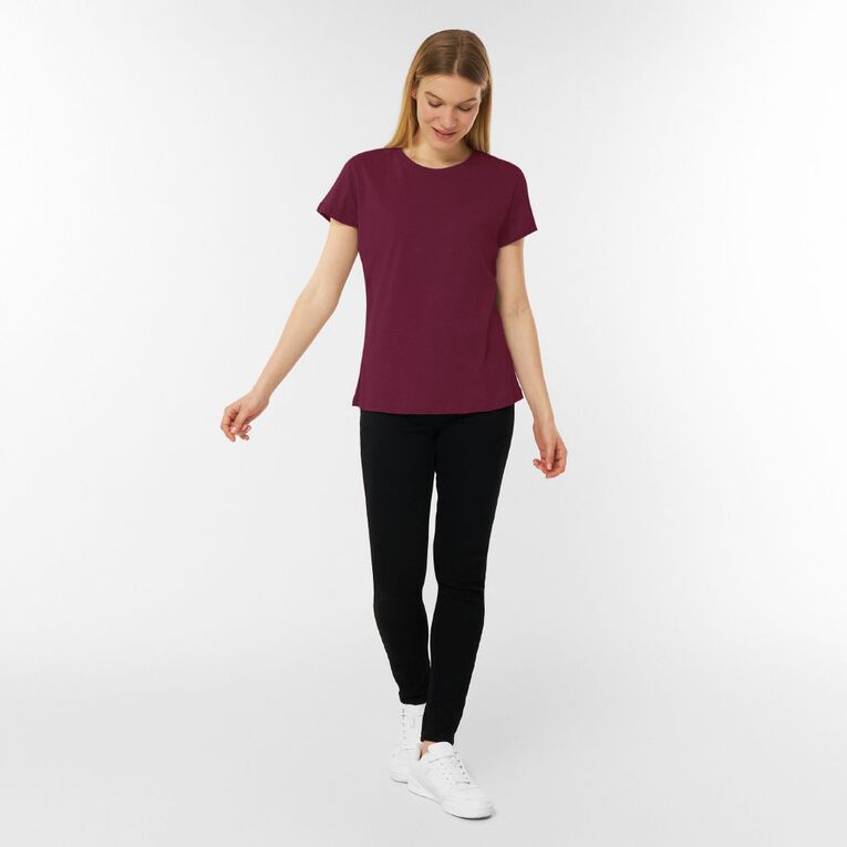 H&H Women's Short Sleeve Crew Neck Cotton Tee, Purple Dark, hi-res