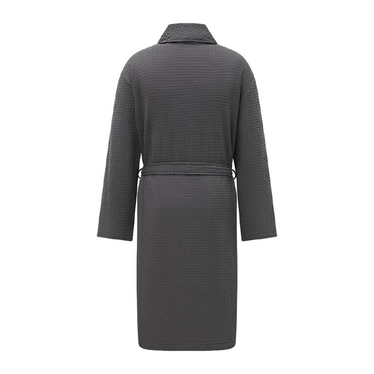 H&H Men's Waffle Robe, Grey Dark, hi-res