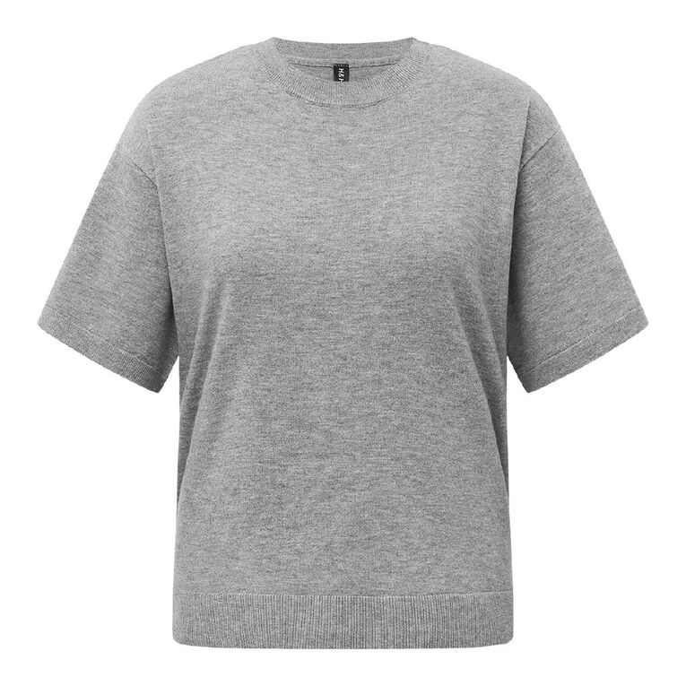 H&H Women's Short Sleeve Knit Tee, Grey Marle, hi-res