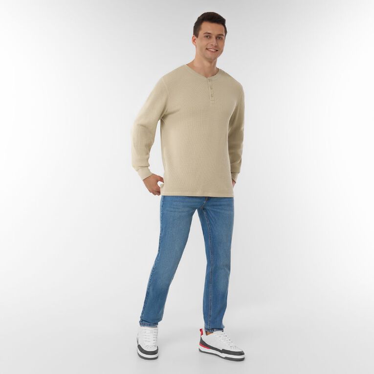 H&H Men's Waffle Henley Tee, Brown Light, hi-res