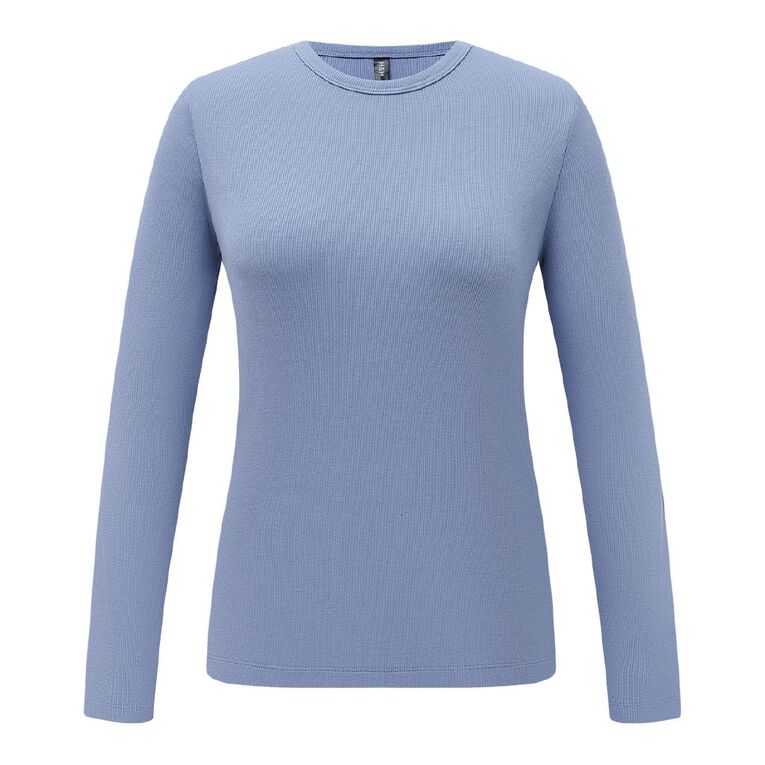 H&H Women's Long Sleeve Classic Rib Top, Blue Mid, hi-res